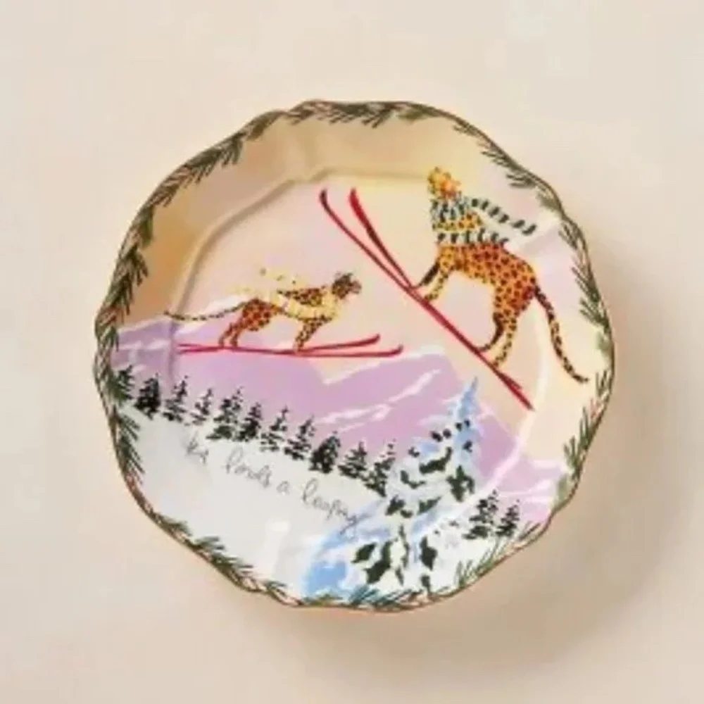 Anthropologie Inslee Fariss 12 Days Of Christmas Lords Leaping  Dessert Plate